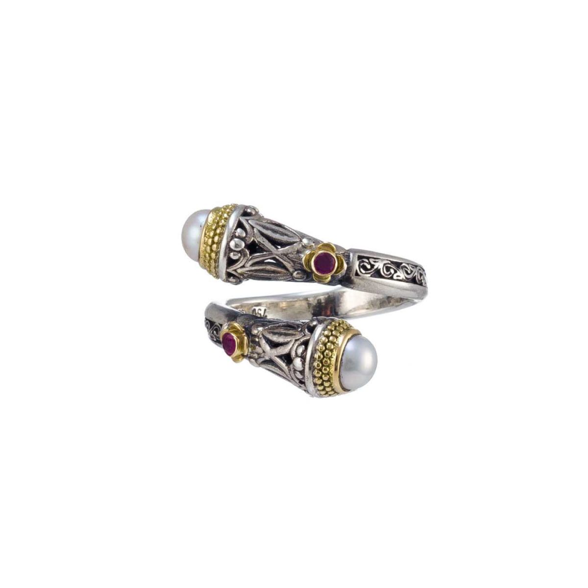 Ιδιαίτερο χειροποίητο δαχτυλίδι Gerochristos στολισμένο με μαργαριτάρια γλυκού νερού και ρουμπίνια