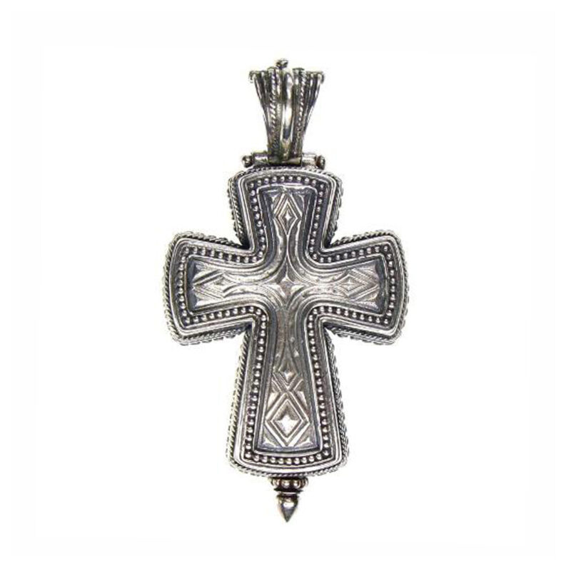 Byzantine Gerochristo sterling silver reliquary locket cross - Image 3