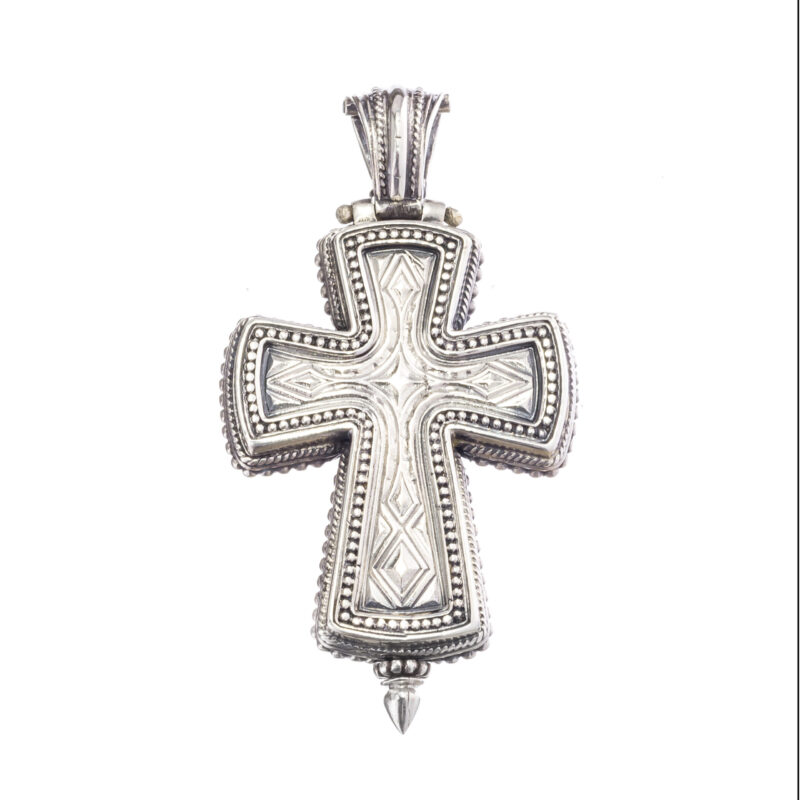 Byzantine Gerochristo sterling silver reliquary locket cross - Image 4