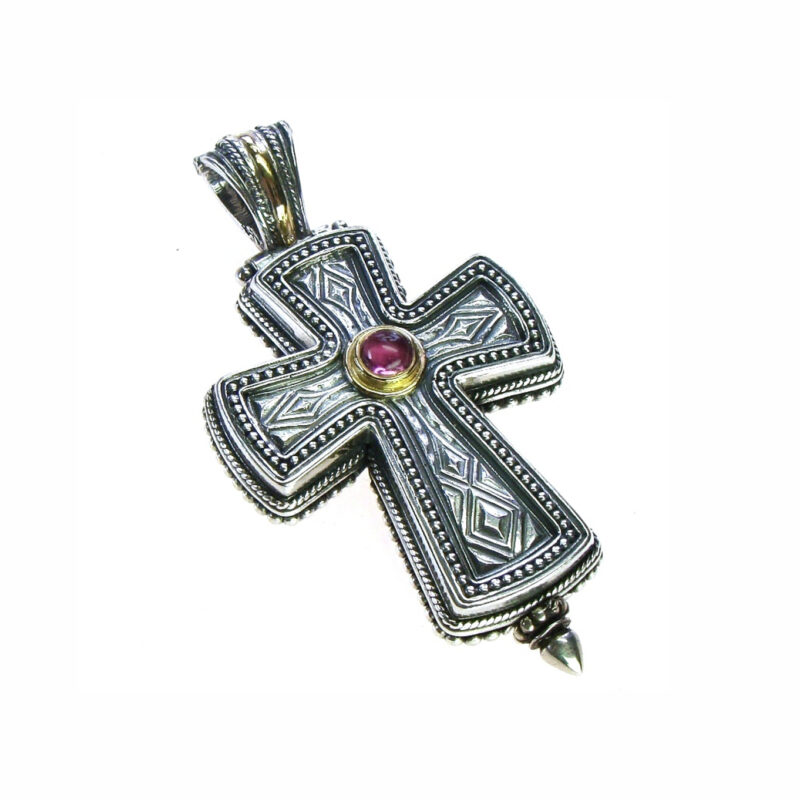 Byzantine Gerochristo solid gold and silver reliquary locket cross