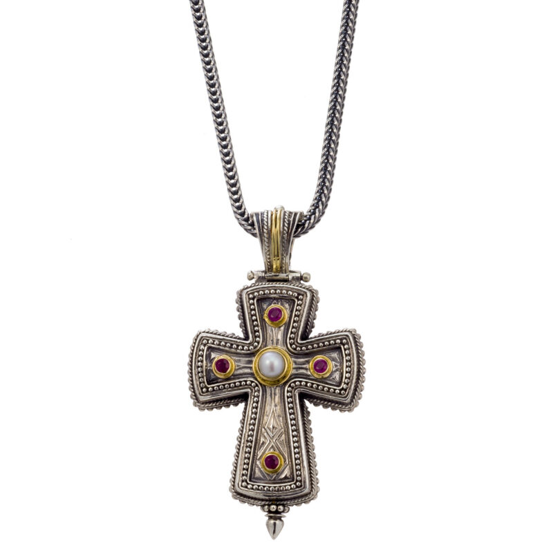 Byzantine Gerochristo solid gold and silver reliquary locket cross - Image 2