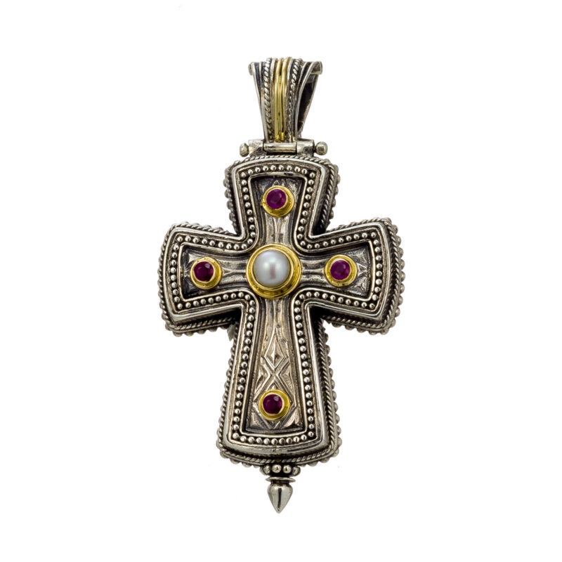 Byzantine Gerochristo solid gold and silver reliquary locket cross - Image 3