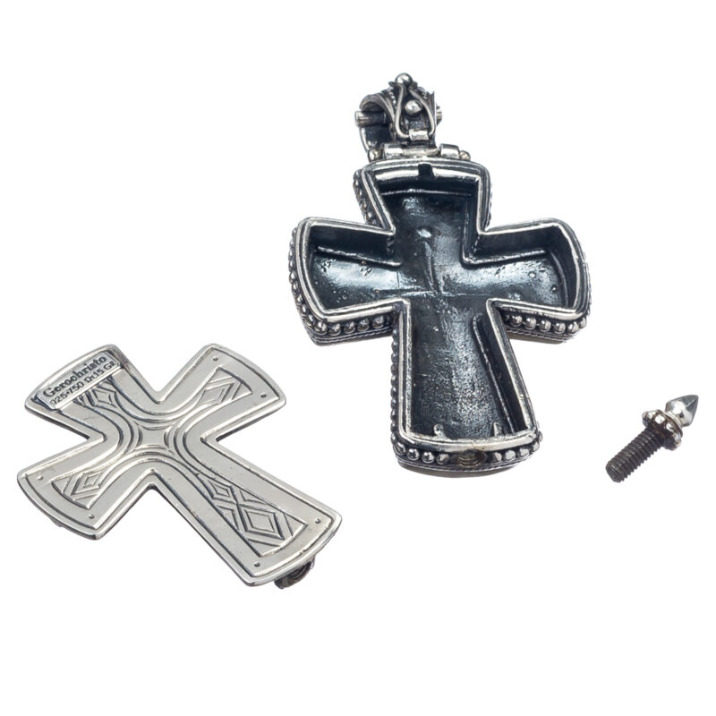 Byzantine Gerochristo solid gold and silver reliquary locket cross - Image 3