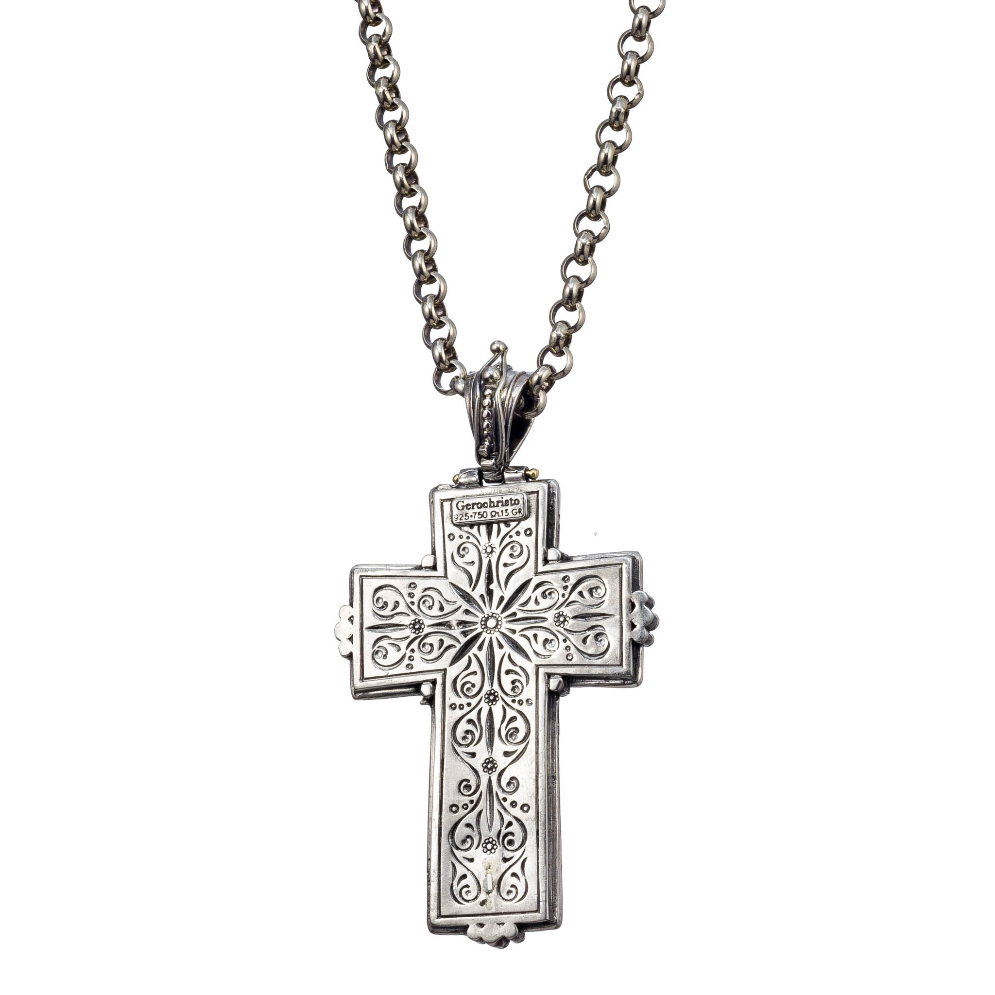 Byzantine solid gold and sterling silver Gerochristo cross Antonakis  Jewellery  Icons