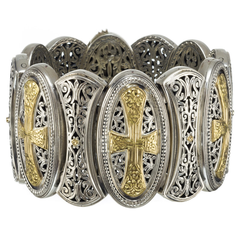 Gerochristo solid gold & sterling silver Byzantine bracelet