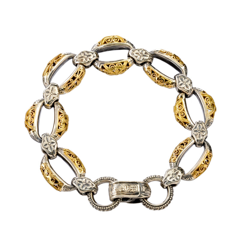 Gerochristo solid gold and sterling silver Byzantine link bracelet