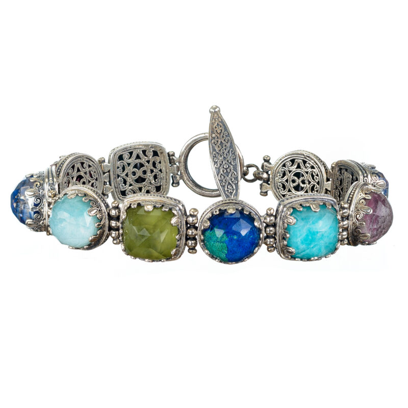 Gerochristo sterling silver Byzantine link bracelet with doublet stones