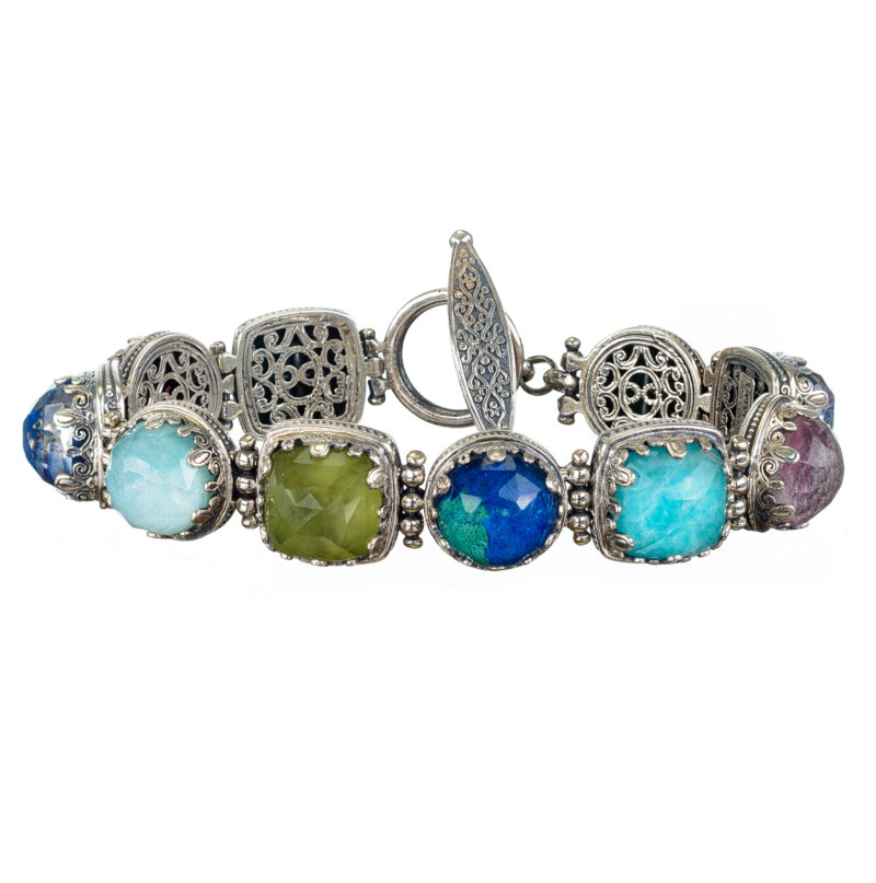 Gerochristo sterling silver Byzantine link bracelet with doublet stones