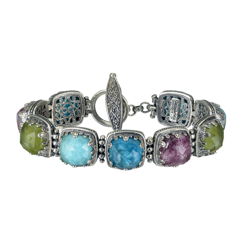 Gerochristo sterling silver Byzantine link bracelet with doublet stones