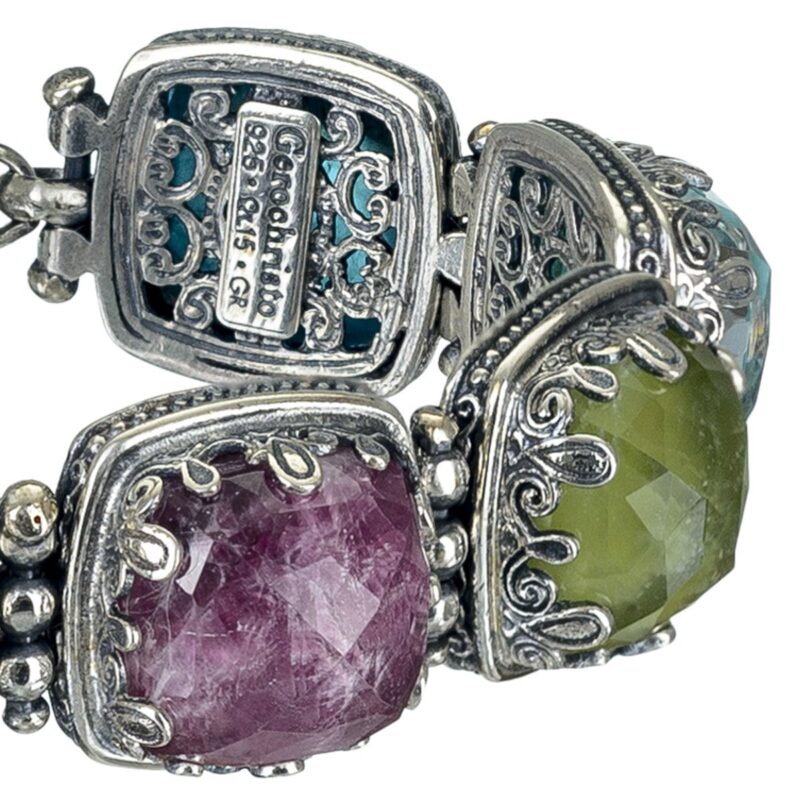 Gerochristo sterling silver Byzantine link bracelet with doublet stones - Image 2