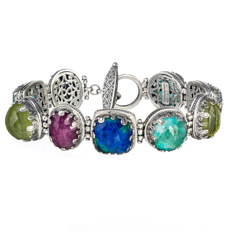 Gerochristo sterling silver Byzantine link bracelet with doublet stones
