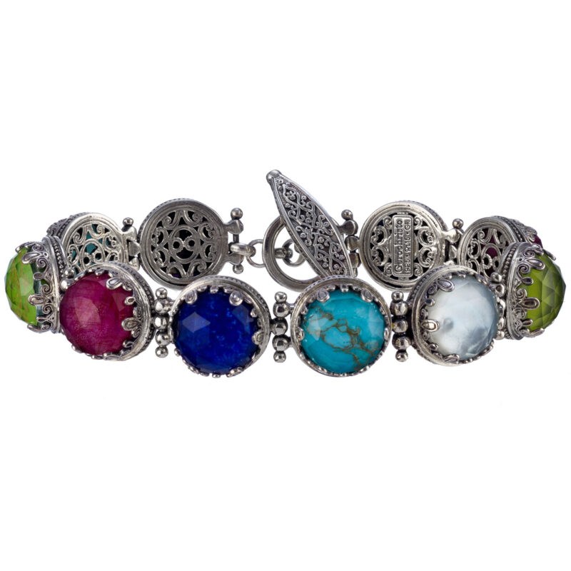 Gerochristo sterling silver Byzantine link bracelet with doublet stones