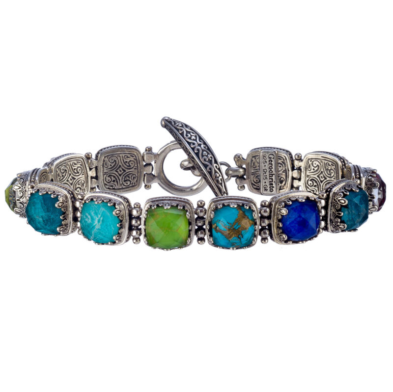 Gerochristo sterling silver Byzantine link bracelet with doublet stones