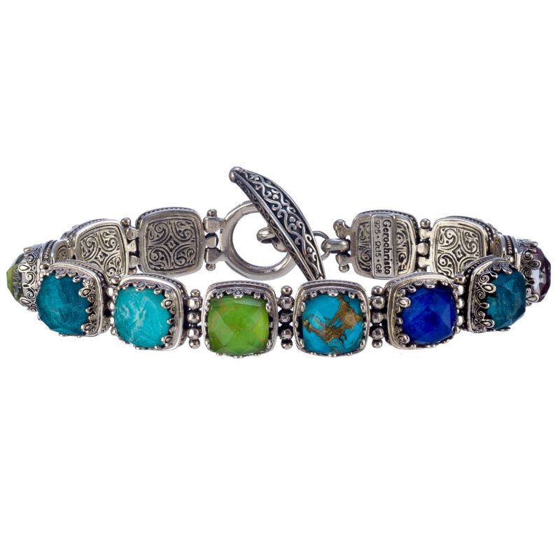 Gerochristo sterling silver Byzantine link bracelet with doublet stones