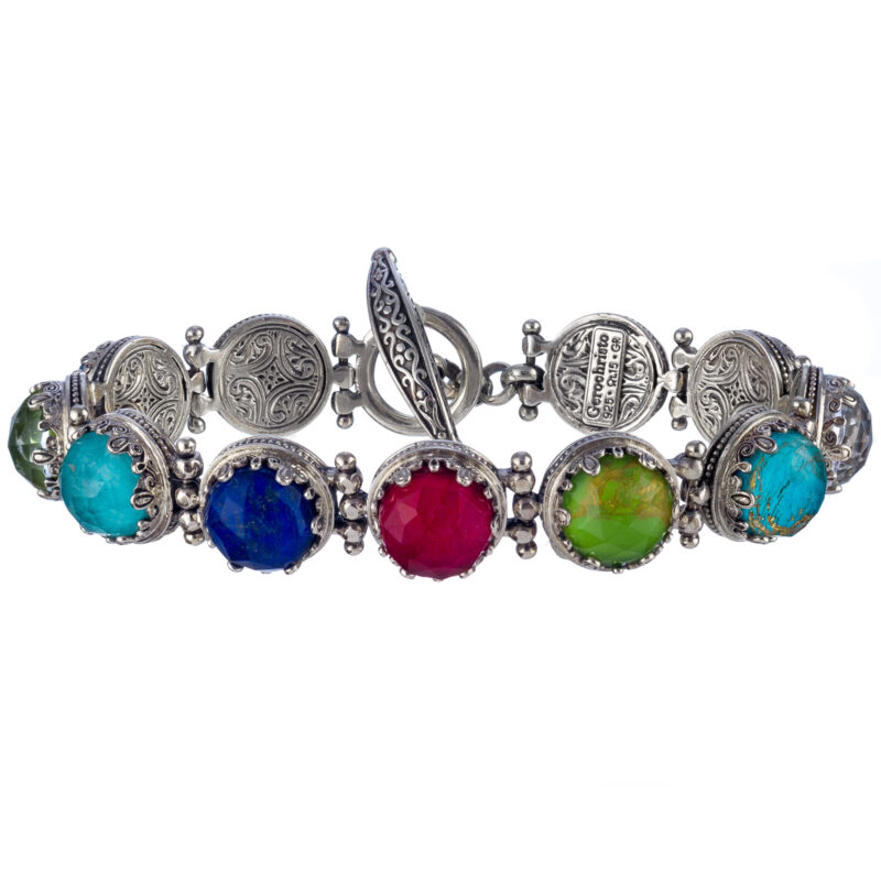 Gerochristo sterling silver Byzantine link bracelet with doublet stones