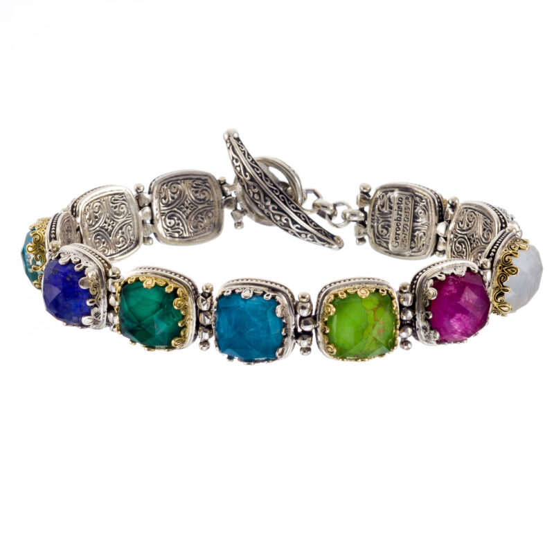 Gerochristo solid gold and sterling silver Byzantine link bracelet with doublet stones