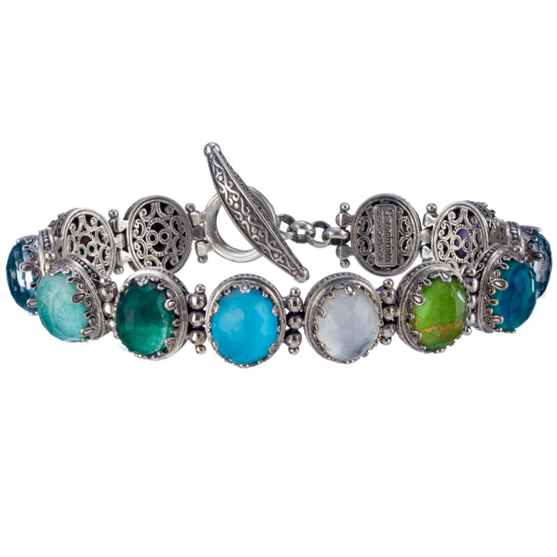 Gerochristo sterling silver Byzantine link bracelet with doublet stones