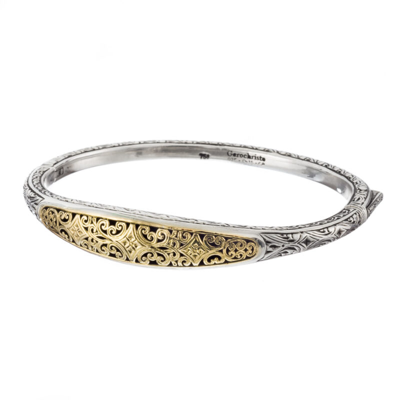 Gerochristo solid gold & sterling silver Byzantine bangle bracelet