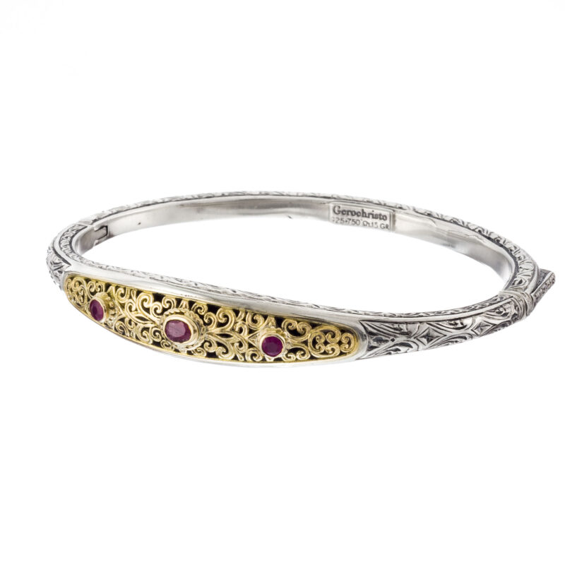 Gerochristo solid gold & sterling silver Byzantine bangle bracelet