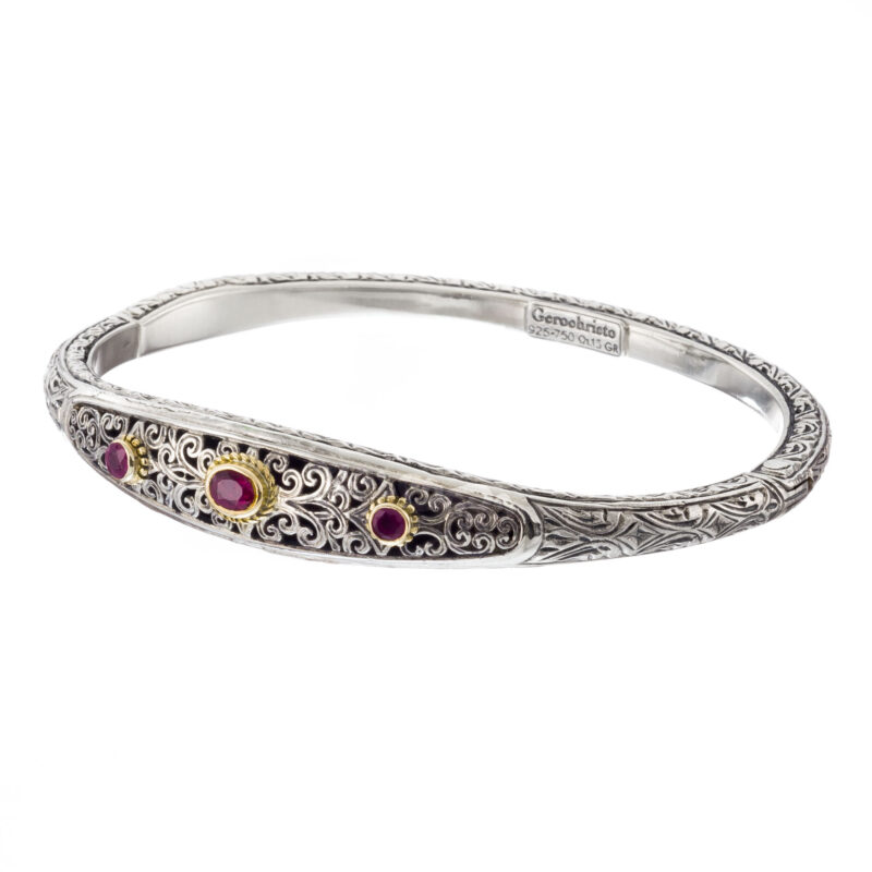 Gerochristo solid gold & sterling silver Byzantine bangle bracelet