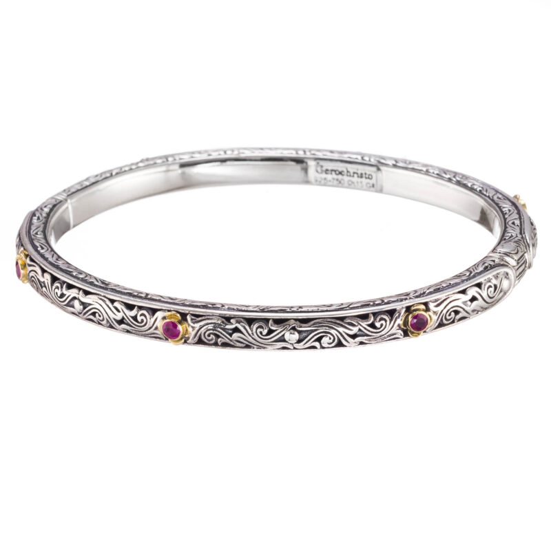 Gerochristo solid gold & sterling silver Byzantine bangle bracelet