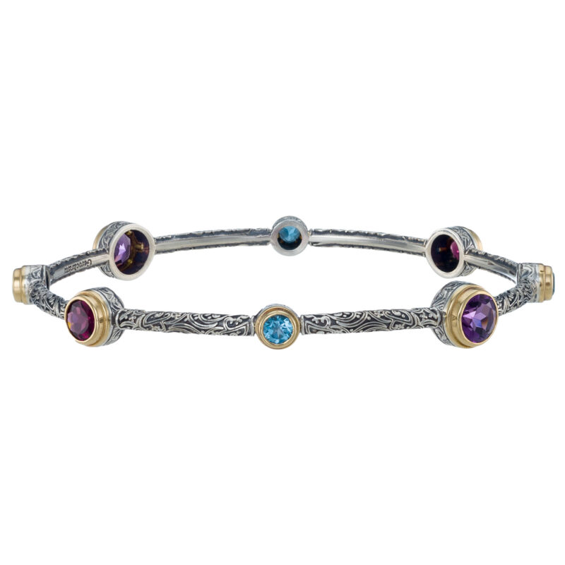 Gerochristo bangle bracelet in 18K gold, sterling silver and natural stones
