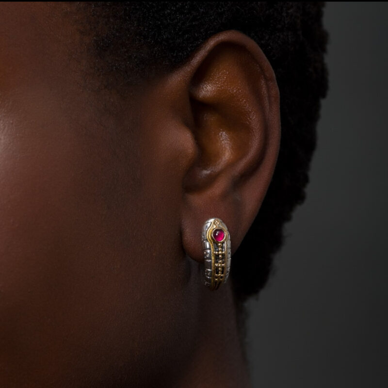 Solid gold and sterling silver Gerochristo half hoop earrings