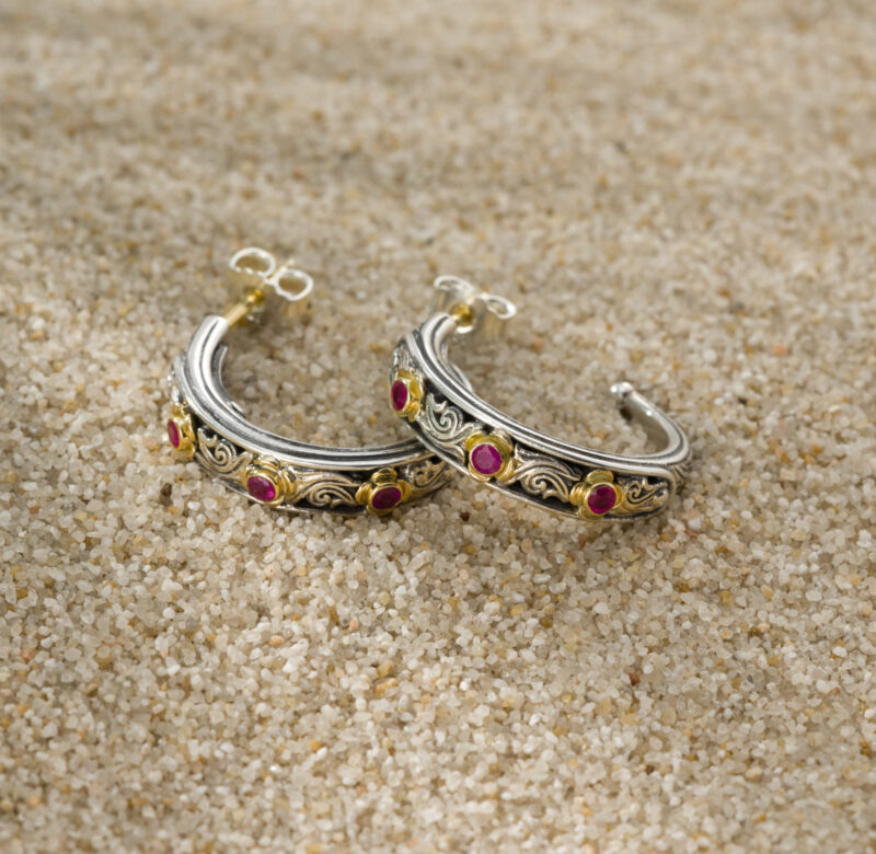 Solid gold and sterling silver Gerochristo half hoop earrings