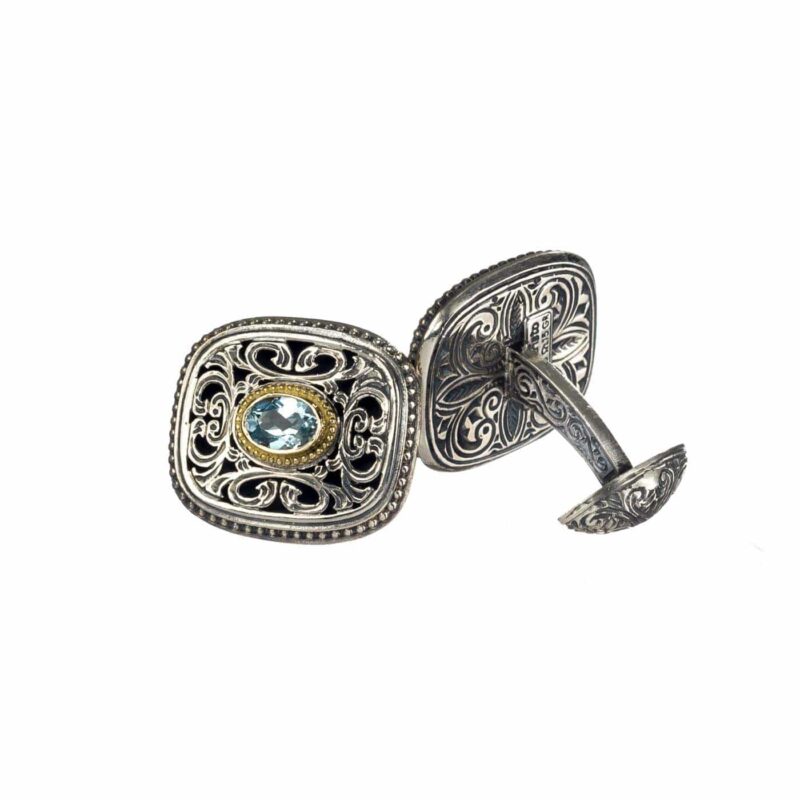 Βυζαντινά μανικετόκουμπα Gerochristo με blue Topaz